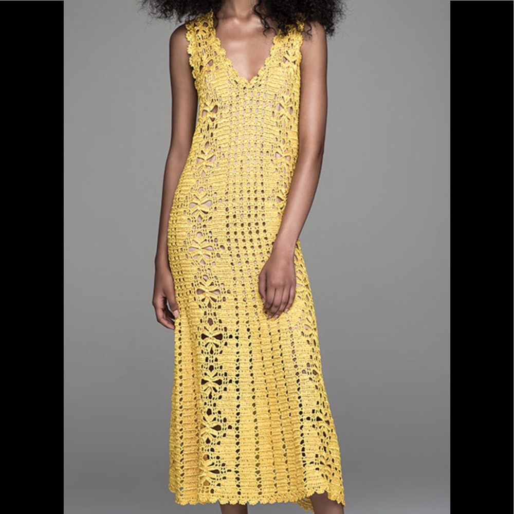 Yellow Crochet dress new-Small